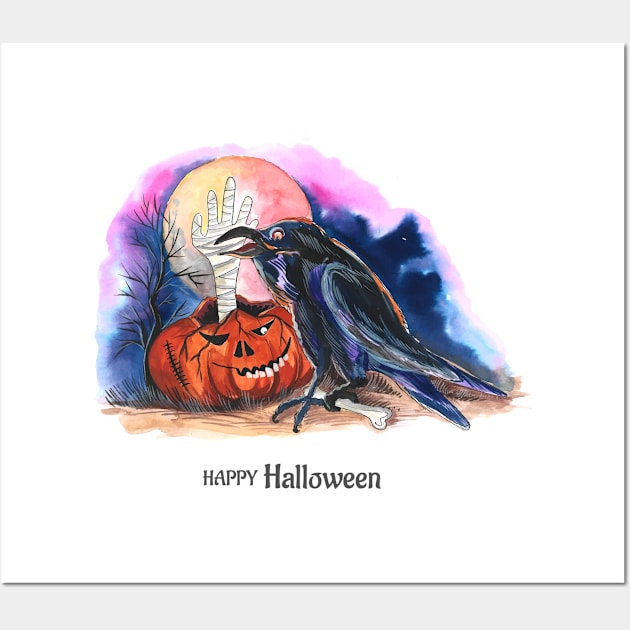 Happy Halloween Raven Pumpkin Wall Art by Mako Design 